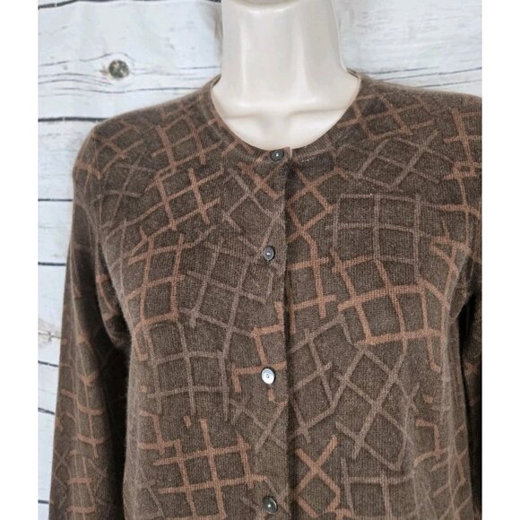TSE Animal Geo Print 100% Cashmere Sweater Cardigan XS Brown Womens Button Front - Picture 3 of 9